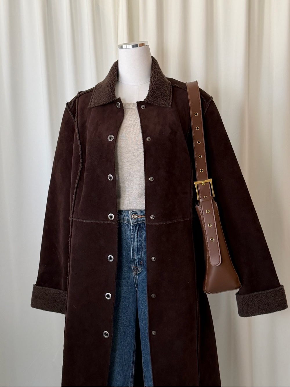 Valerie Stevens Brown Faux Suede & Faux Shearling Long Coat XL. - Picture 2 of 14